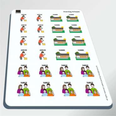 Piktogramark med robuste illustrationer til arbejdsrelaterede dagligdagsopgaver, viser aktiviteter og rutiner i en overskuelig visuel form