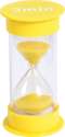 Timeglas med gult sand der løber – 3 minutters tidsmåler til børn, leg og læring

