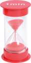 Timeglas med rødt sand der løber – 1 minuts tidsmåler til børn og aktiviteter

