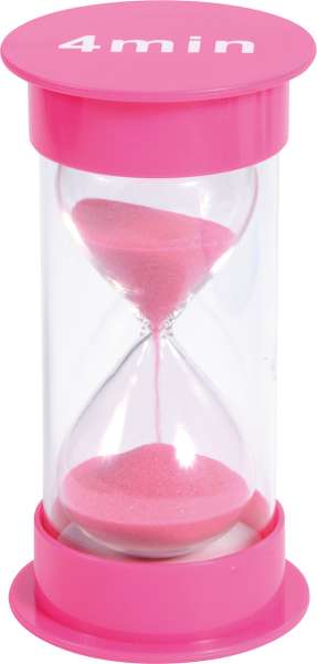 Timeglas med pink sand der løber – 4 minutters tidsmåler til børn, leg og læring

