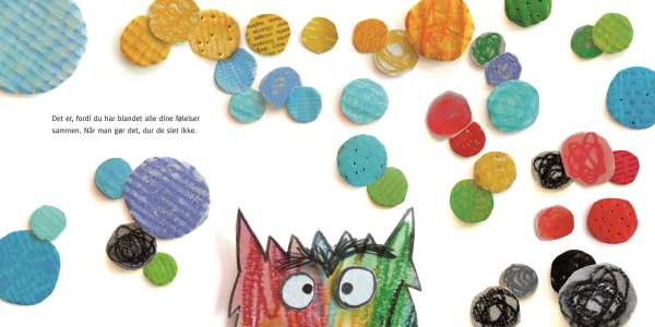 Bogen indeholder engagerende sider, hvor børn kan forbinde farver med humør og stemninger.

