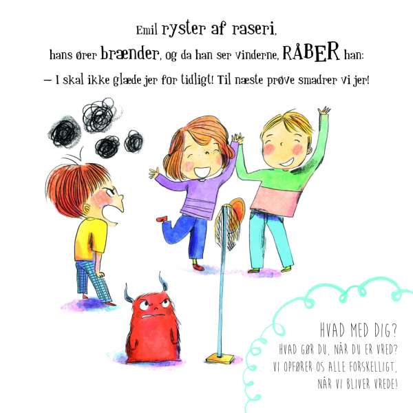 Illustration fra Min lille bog om følelser vrede med børn i konflikt – lærerig børnebog om følelser og sociale relationer

