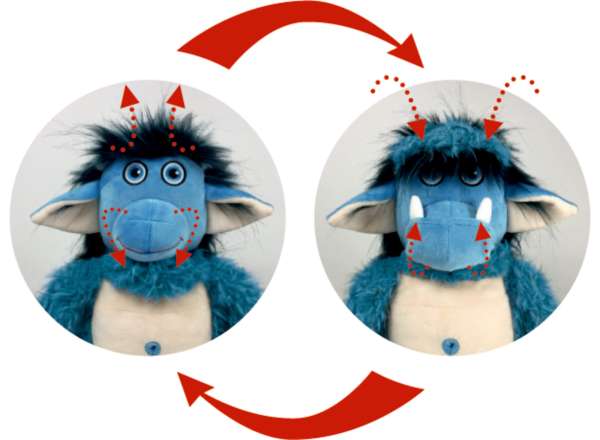 Buldretrolden bamse med funktion der ændrer ansigtsudtryk – lærerig bamse om følelser og selvregulering

