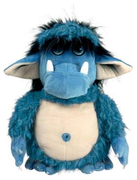 Buldretrolden bamse i blå med blød pels – sansestimulerende og tryghedsskabende bamse til børn

