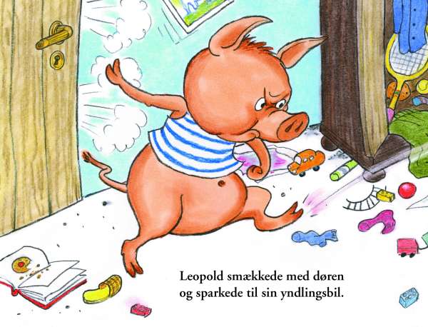 Leopold i rodet værelse fra børnebog om følelser – lærer børn om vrede og reaktioner

