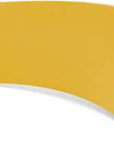 Kinderfeets balancebræt i farven mustard, der står på højkant.