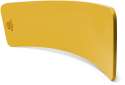 Kinderfeets balancebræt i farven mustard, der står på højkant.
