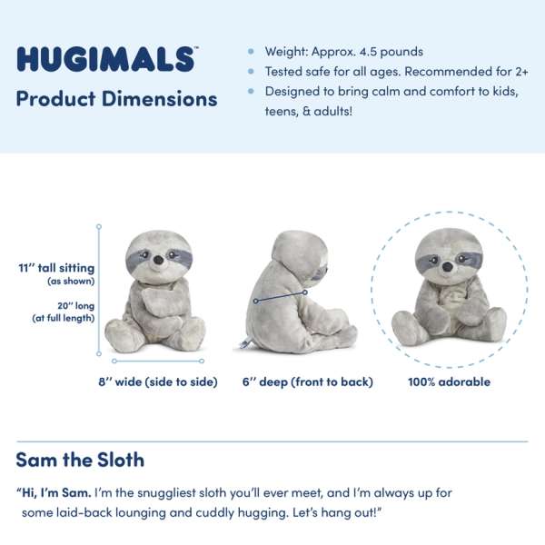 Hugimals Dovendyret Sam produktoversigt – tyngdebamse med vægt fordelt i hele kroppen

