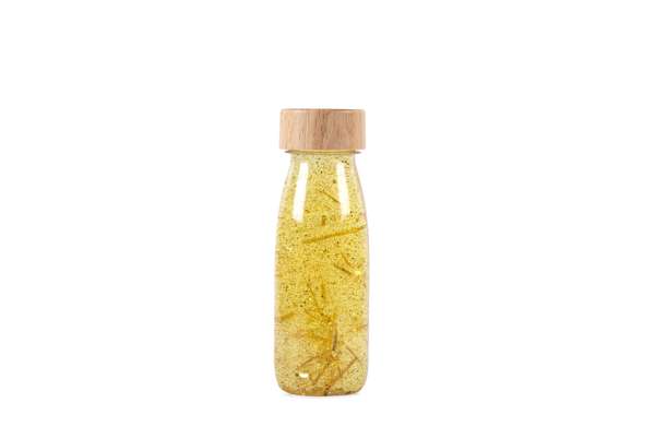 Sanseflaske Float guld med flydende glitter – sansestimulerende flaske til ro, fokus og visuel fordybelse

