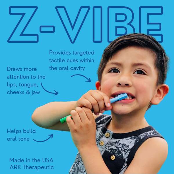 Barn bruger ARK Z-Vibe tæt på mund – oralmotorisk redskab til sensorisk stimulering

