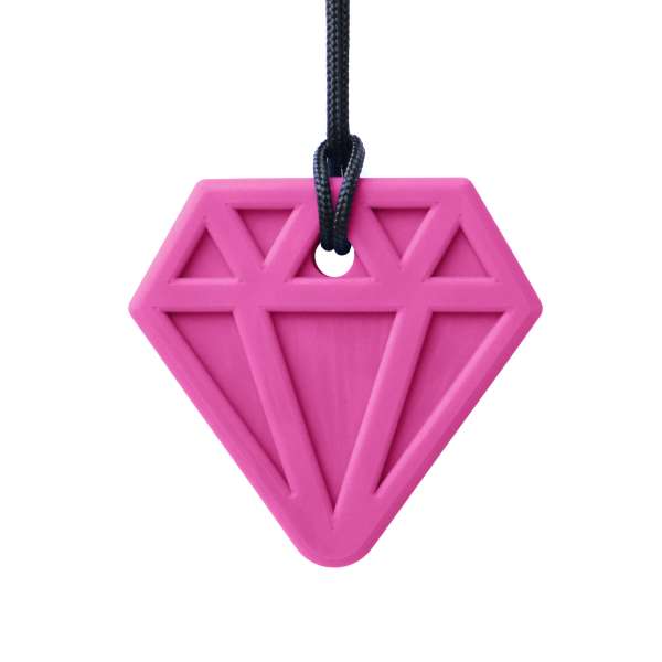 ARK Diamond bidehalskæde hot pink close-up – tekstureret bidesmykke til oral stimulering

