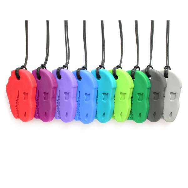 ARK Dino-Bite bidehalskæde i flere farver – bidesmykke formet som dinosaur til tyggebehov og sanselig regulering

