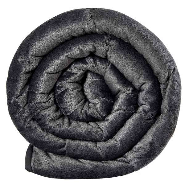 Minky-tæppe med tyngde, Mørkegrå sammenrullet