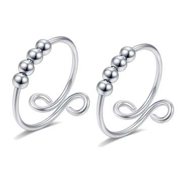  Anxietyring justerbar i sølvfarve – ring med bevægelige perler

