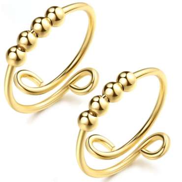  Anxietyring justerbar i guldfarve – ring med bevægelige perler

