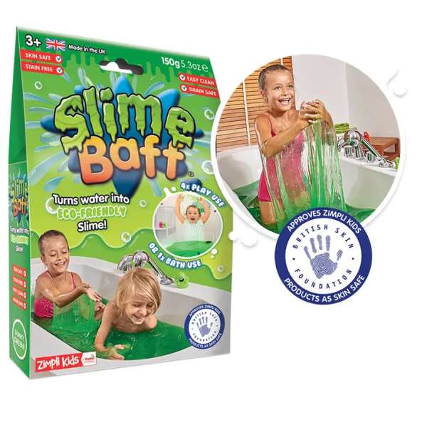 Zimpli Slime Baff badeprodukt i grøn variant med biologisk nedbrydeligt slim

