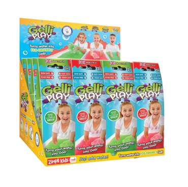Gelli Play display – pulver der forvandler vand til farverig gel til sanseleg

