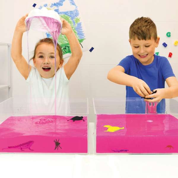 Børn leger med Glitter slime - lille pakke i pink