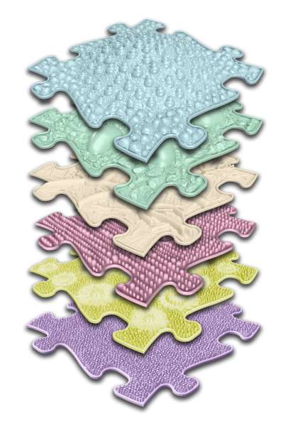 Sansegulv blød pastel stablet – fleksibelt puslespilssystem

