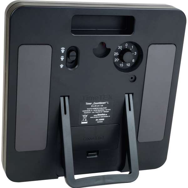 Detalje af TimeTEX Klassisk Countdown Timer – tæt på urskive og justerbare indstillinger for nem tidskontrol.

