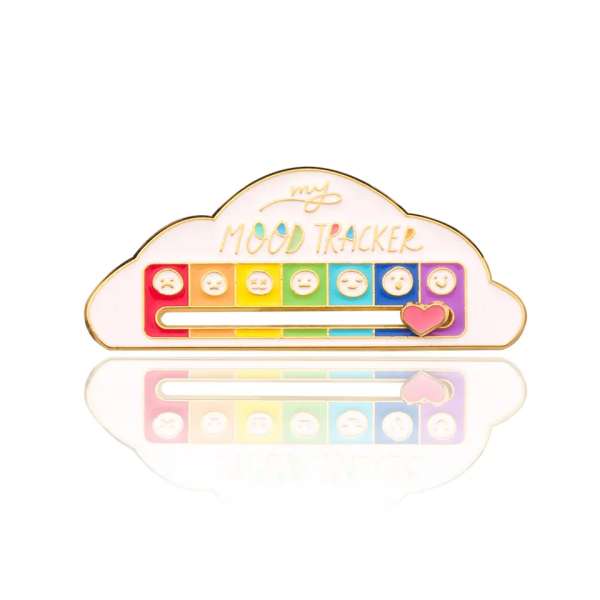 Mood Tracker pin i hvid – viser humør fra lav til høj

