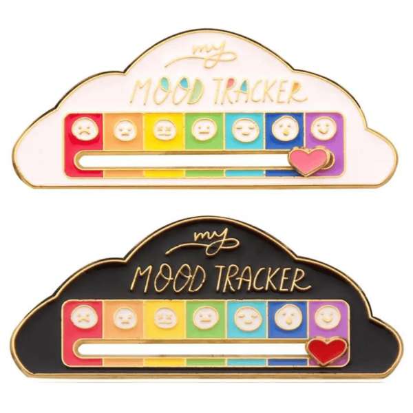Mood Tracker pins – badges i forskellige farver med humørskala

