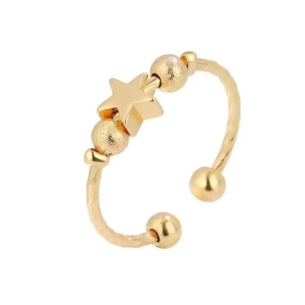 Anxiety ring med stjerne og perler i guldfarve – justerbar ring med bevægelige detaljer

