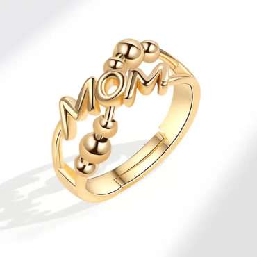  Anxiety ring Forever Mom i guldfarve – justerbar ring med perler og tekstdesign

