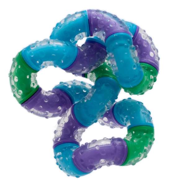 Tangle Therapy i blå, grøn og lilla – blødt og bevægeligt fidget


