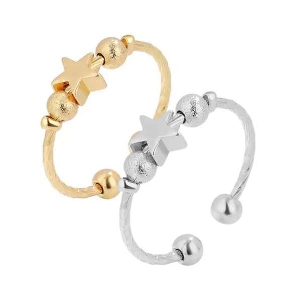  Anxiety ring med stjerne og perler i sølv og guld – to farvevarianter

