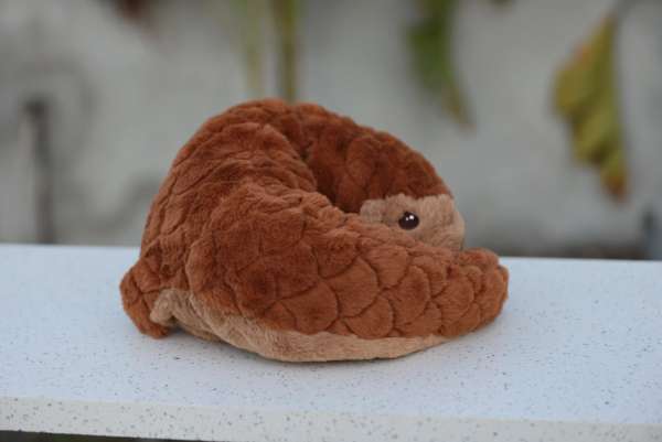 Sansebamse Pangolin krøllet sammen – vægtet bamse med beroligende form

