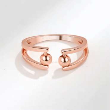 Anxiety ring med åben front i rose gold – justerbar ring med bevægelige kugler til ro og fokus

