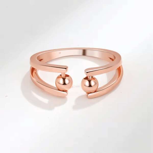 Anxiety ring med åben front i rose gold – justerbar ring med bevægelige kugler til ro og fokus

