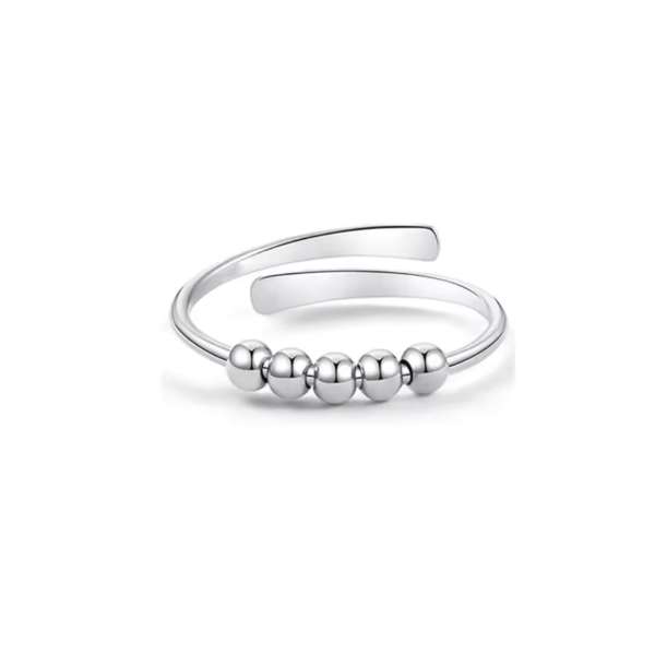  Anxiety ring minimalist i sølvfarve – justerbar ring med små perler

