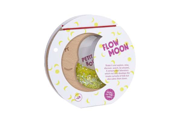 Sansemåne flow i æske – beroligende sanselegetøj med glimmer og bevægelse

