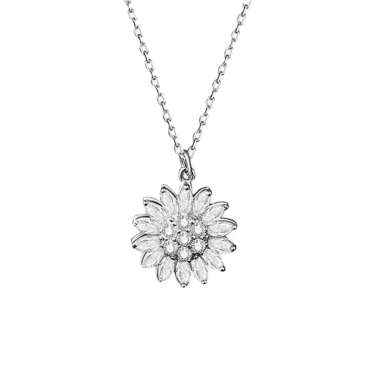  Fidget halskæde solsikke sølvfarvet – smykke med drejelig solsikke

