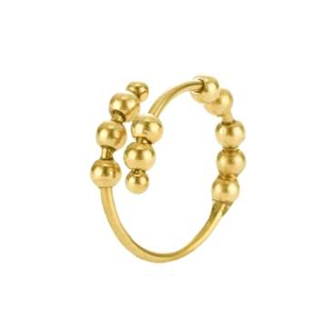 ADHD ring, justerbar i farven guld med 10 perler