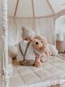 Hundehvalpen Charlie sidde i en seng samme med et barn 