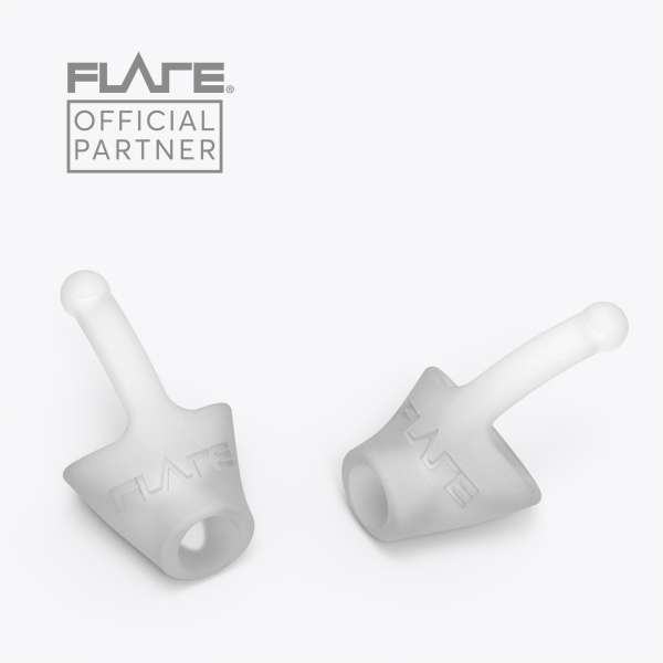 
Flare Calmer transparent close-up – diskret øreprop til lydfiltrering

