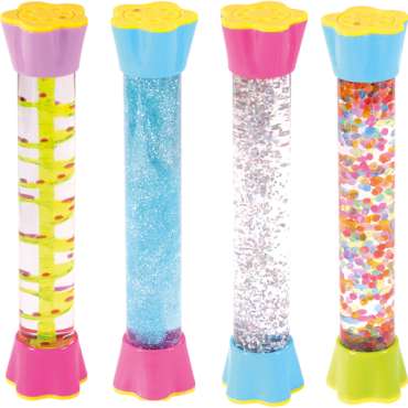 Sanserør i sæt – farverige aktivitetsrør med bevægelse og visuelle effekter til sanselig udforskning hos børn.

