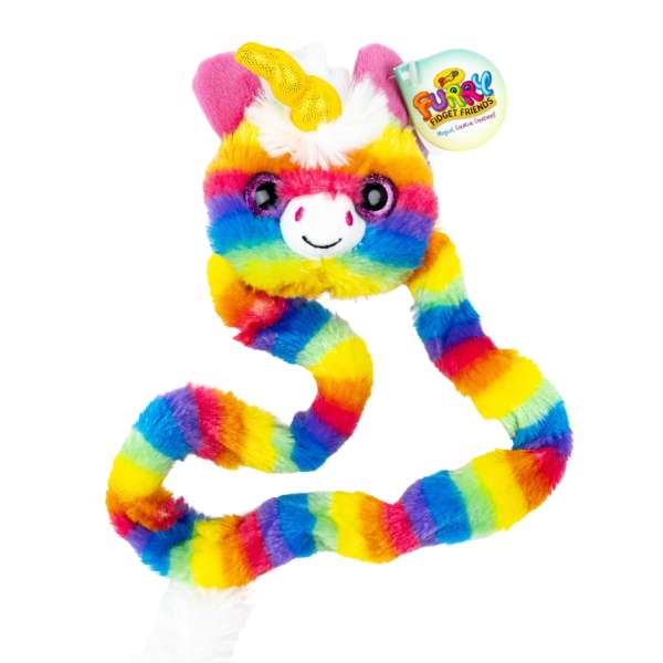 Tangle Furry Fidget Friends Uni – regnbuefarvet sensorisk fidget med blød pels

