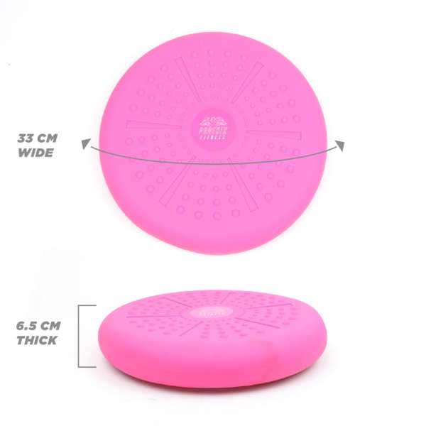 Siddepude pink med mål – kompakt balancepude til stol og gulv

