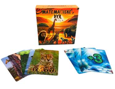 MatemaGisk Dyr kortspil med dyr og matematik – læringsspil for børn med farverige spillekort og æske

