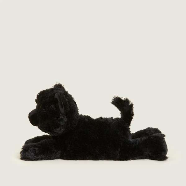 Sansebamse Warmies sort kat set fra siden