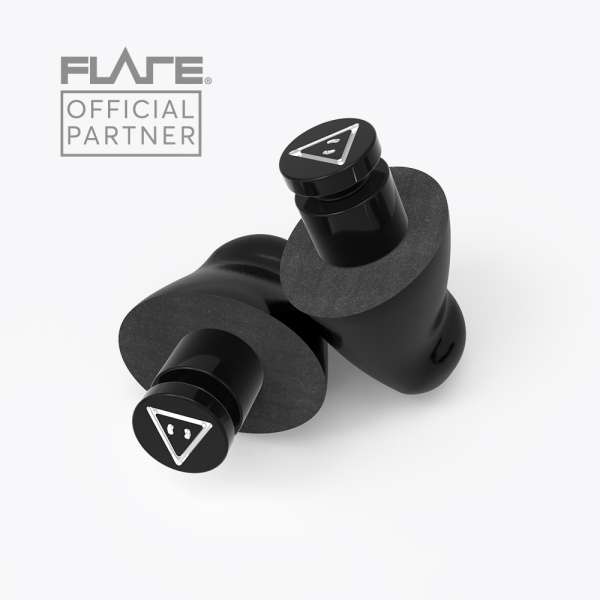 Flare Earshade sorte ørepropper close-up – detaljeret design


