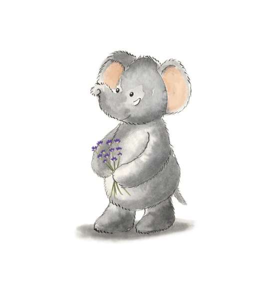 Illustration af elefant bamse – sød tegning af Warmies elefant med blomster

