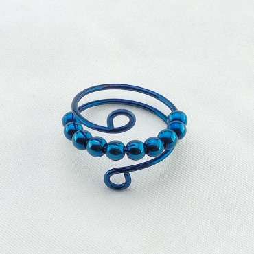 Anxiety ring dobbelt blå – justerbar fidget ring med bevægelige elementer til ro og fokus

