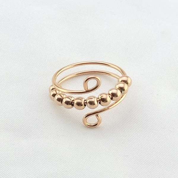 Anxiety ring dobbelt rose gold – justerbar fidget ring med bevægelige elementer til ro og fokus


