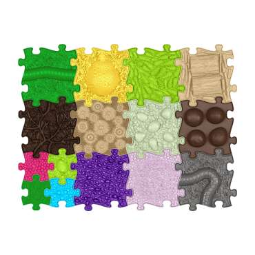 Sansegulv Valgus sæt – taktile plader i forskellige farver og teksturer

