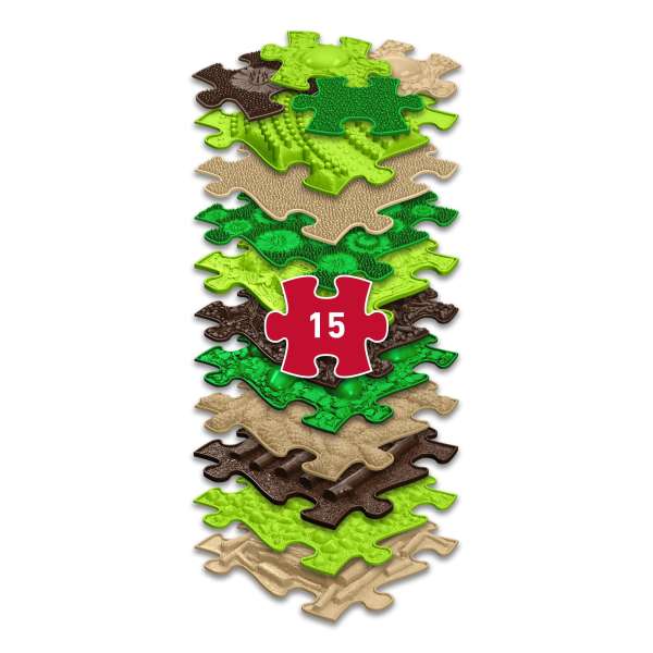 Sansegulv Skoven sæt – 15 dele i grønne og brune nuancer

